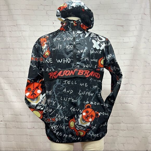 - M REASON BRAND hooded anorak/wind breaker punk star bear nwt - Picture 1 of 10